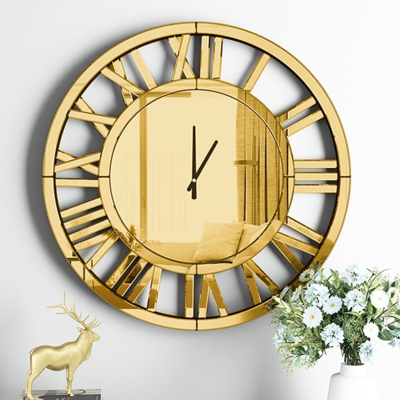 23″ Large Round Roman Numeral Silent Wall Clock Modern Acrylic Mirror Decor Art in Gold