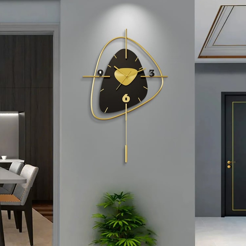 25″ Black Creative Scandinavian Wall Clock Metal Pendulum Home Clock for Living Room