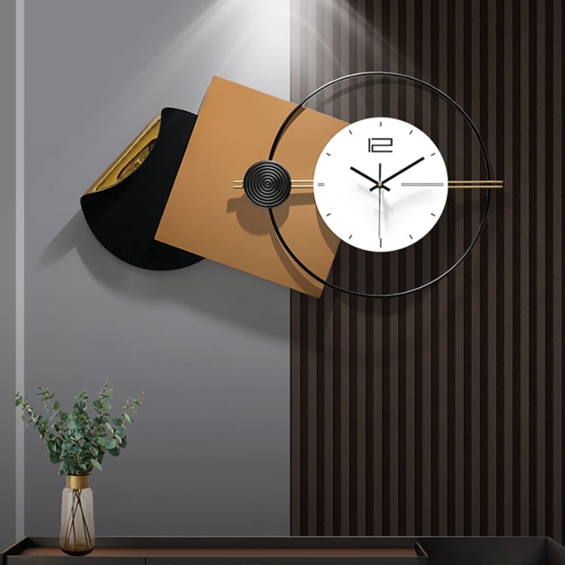 29.9″ Modern 3D Brown Geometric Metal Silent Wall Clock