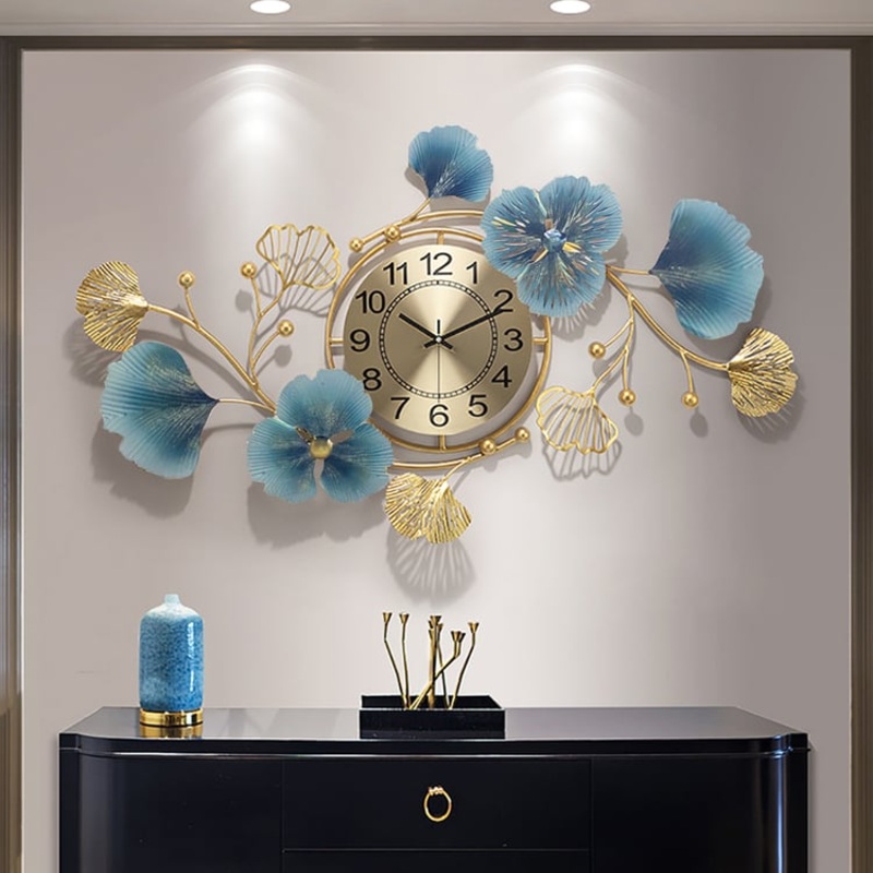 32.7″ Light Luxury Creative 3D Metal Ginkgo Leaves Artistic Wall Clock Home Decor Art