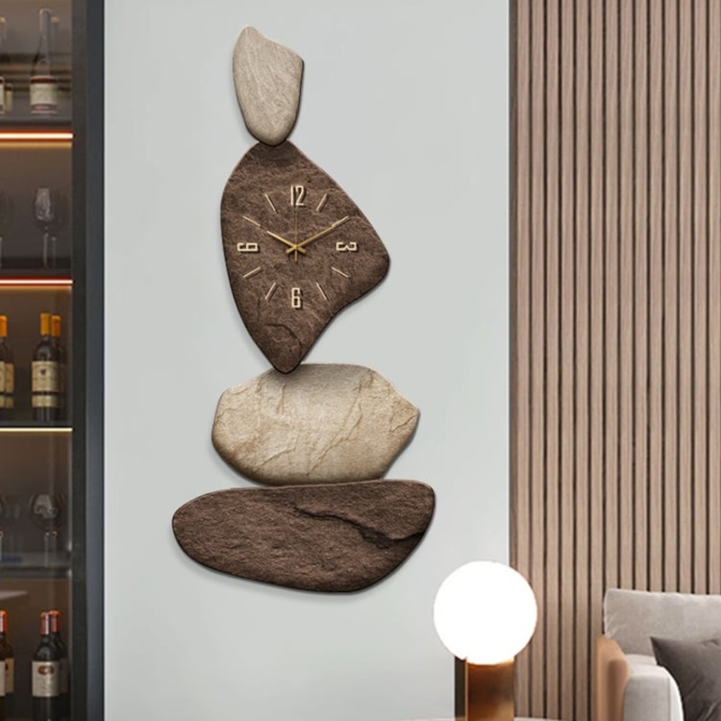 32″ Large Stone Shape Japandi Wall Clock Unique Irregular Home Decor Art Living Room