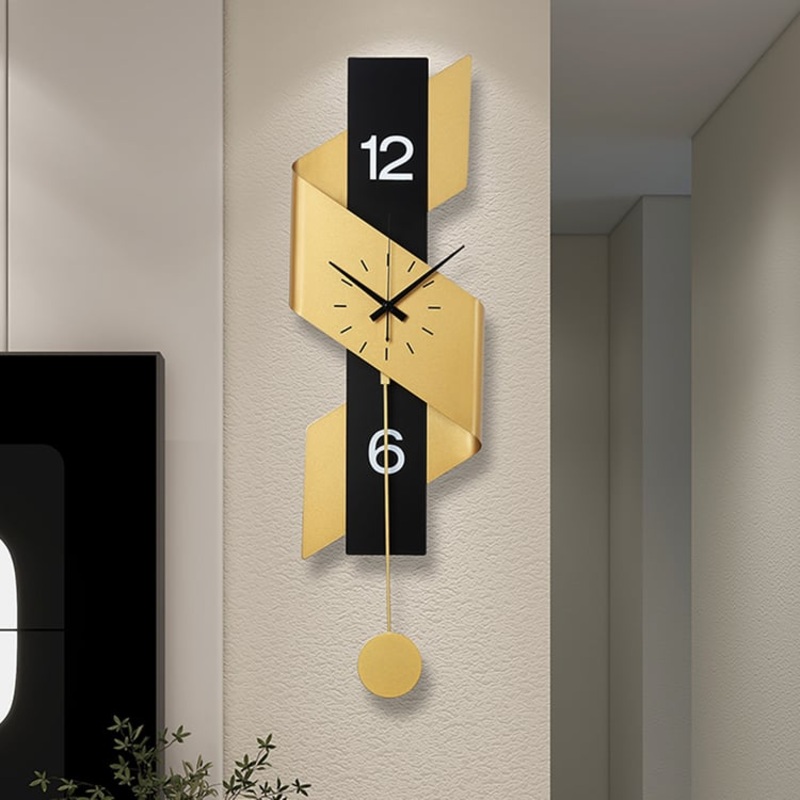 34.3″ Geometric Digital Wall Clock Modern Gold & Black Oversized Wall Decor