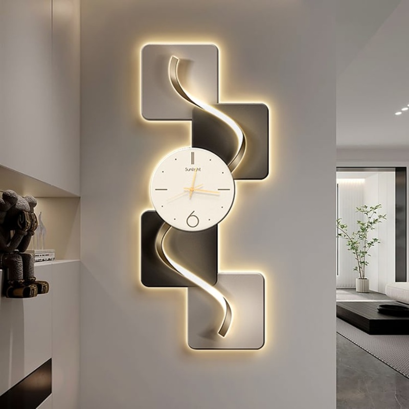 39.4″ Large Silent Wall Clock Light Modern Abstract Geometric Decor Art Living Room