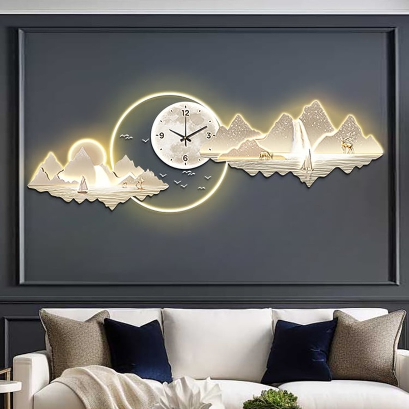 39.4″ LED Silent Wall Clock Modern Landscape Hanging Painting Decorative Wall Art