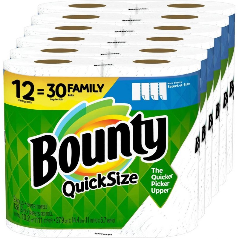 Bounty Quick-Size Paper Towels, 12 Family Rolls = 30 Regular Rolls