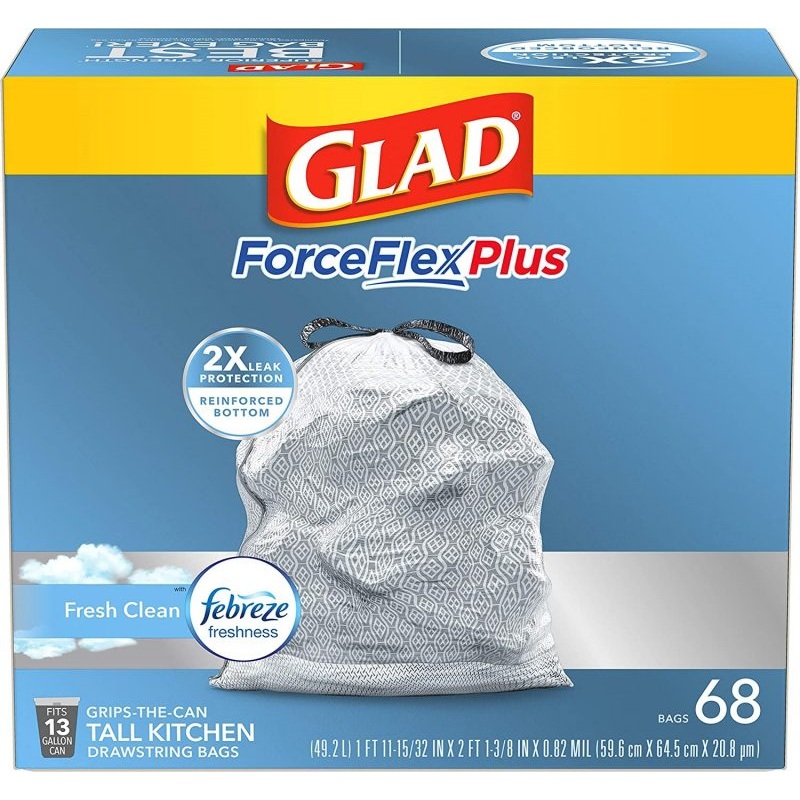 GLAD ForceFlexPlus Trash Bags, 13 Gal, 68 Ct (Package May Vary)
