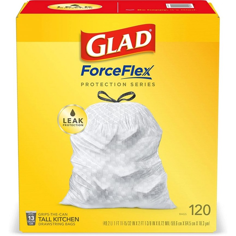 Glad Trash & Food Storage ForceFlex Protection Series Trash Bags, 13 Gal,120 Ct (Package May Vary)