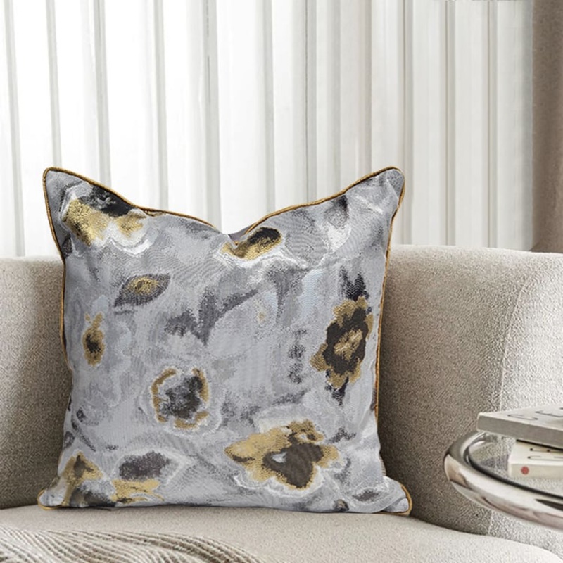 Gold Simulated Silk Abstract Geometric Bloom Pillowcase Gray Premium Pillow Cover