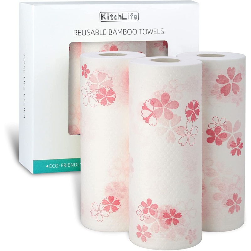KitchLife Reusable Bamboo Paper Towels  3 Rolls, Sakura
