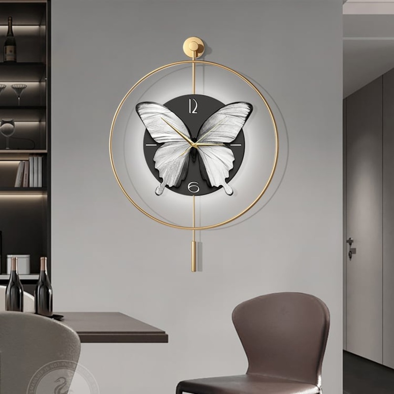 LED Golden Butterfly Silent Pendulum Remote Control Adjustable Wall Clock