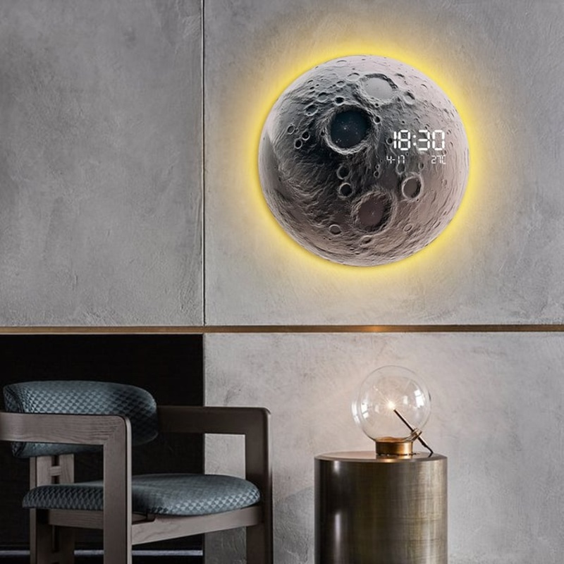 Modern and Unique LED Wall Clock Moon-inspired Home Decor