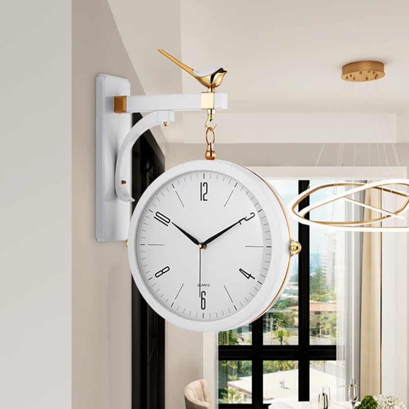Modern Double-Sided Wall Clock White Minimalist Hanging Clock