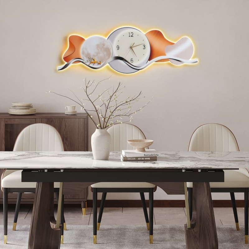 Modern LED Wall Clock with with Lunar Wall Art Decor