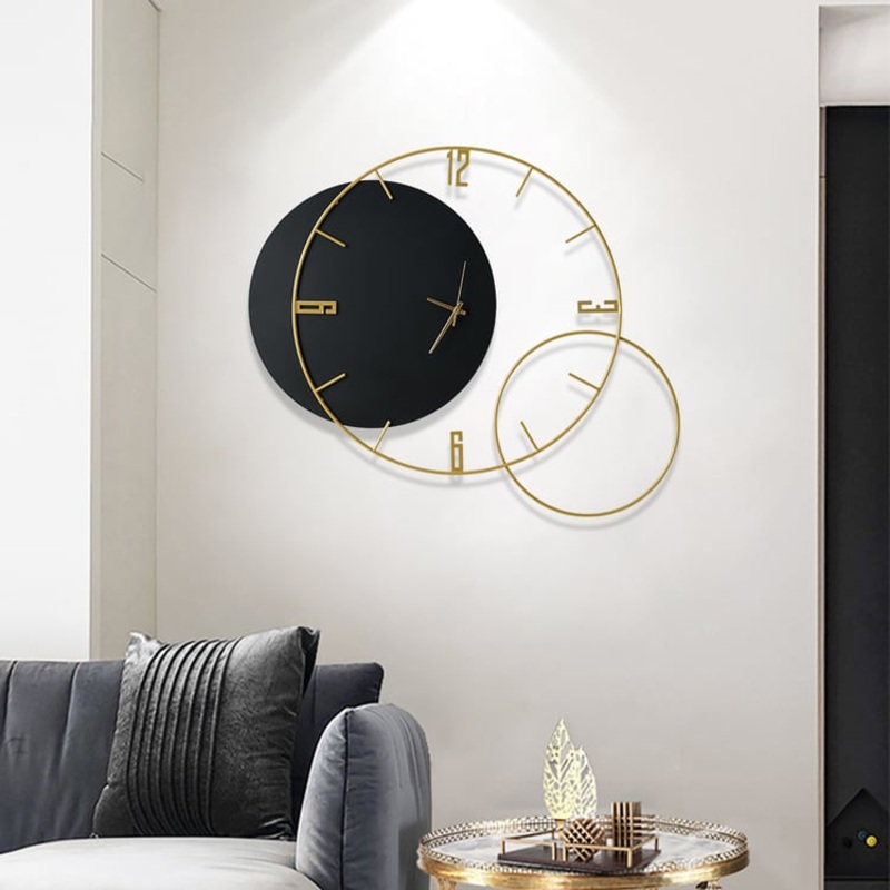 Modern Round Oversized Wall Clock Home Decor Art in Black