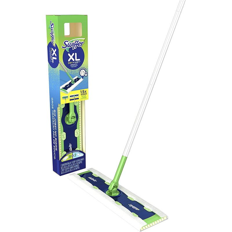 Swiffer Sweeper 2-in-1 Dry + Wet XL Multi Surface Floor Cleaner, Sweeping and Mopping Starter Kit, Includes 1 Mop, 8 Dry Cloths, 2 Wet Cloths