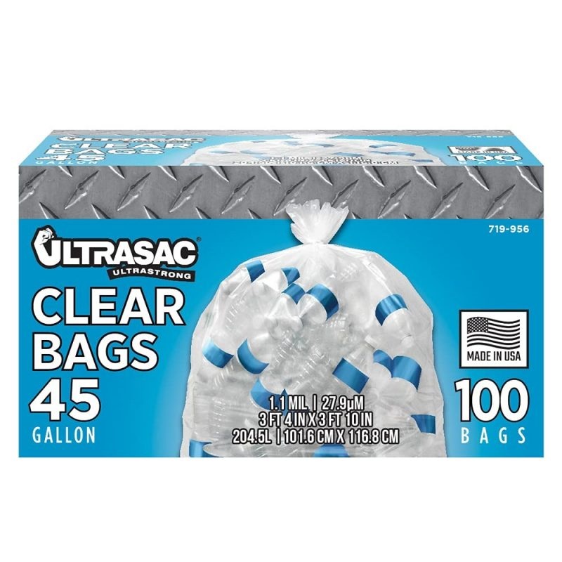 Ultrasac Heavy Duty Garbage Bags, 45 Gallon (Huge 100 Pack w/Ties)