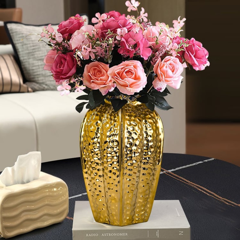 11.8″ Large Glam Gold Abstract Ceramic Flower Vase Living Room Bedroom Table