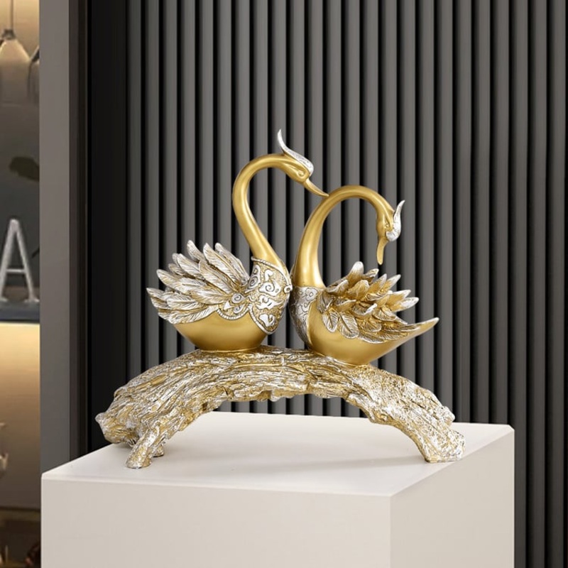 14.2″ Gold Modern Simulation Couple Swan Sculpture Art Ornament Home Table Statue Decor