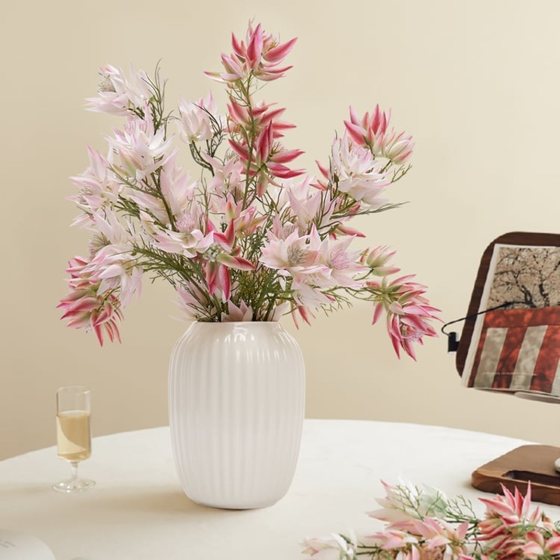 14″ x 21″ Artificial Flowers in White Ribbed Vase Art Decor