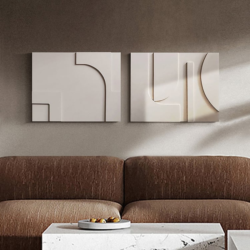 2 Pieces Japandi Abstract Wall Decor for Living Room 3D Hanging Art in White
