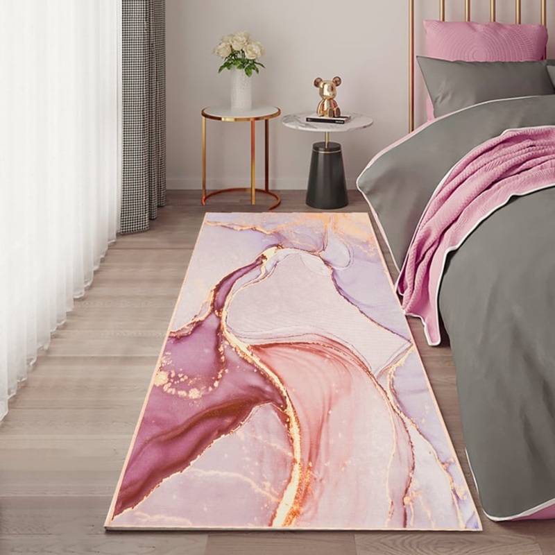 2′ x 8′ Pink and Gold Abstract Modern Runner Rug Kitchen & Hallway Carpet