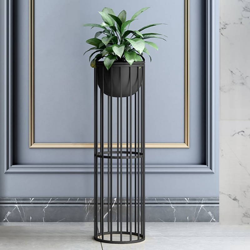 23.6″ Black Plant Pot Indoor Modern Metal Planter with Stand for Living Room