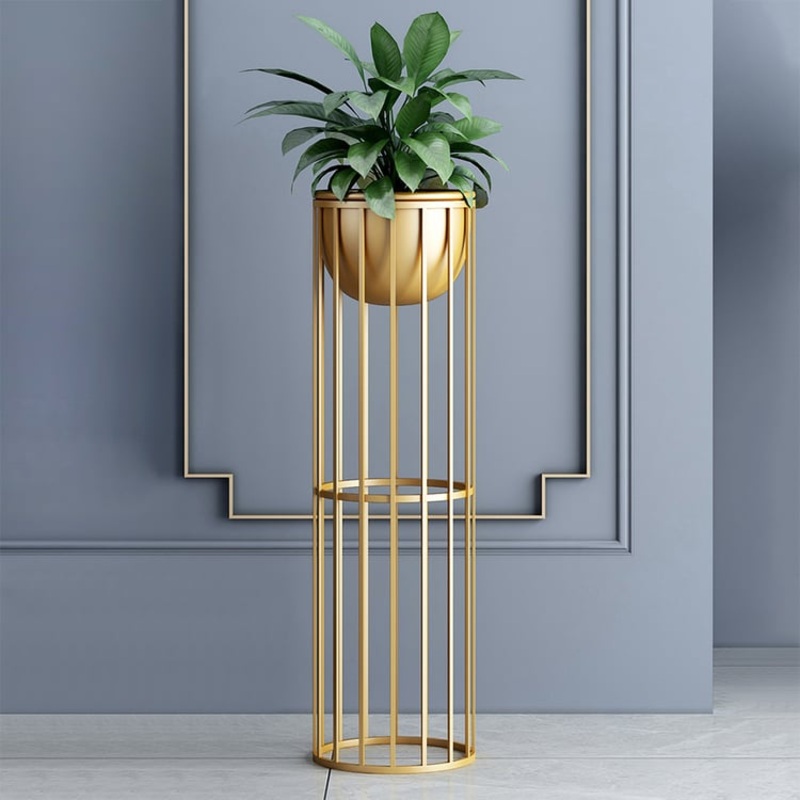 23.6″ Gold Plant Pot Indoor Modern Metal Planter with Gold Stand for Living Room