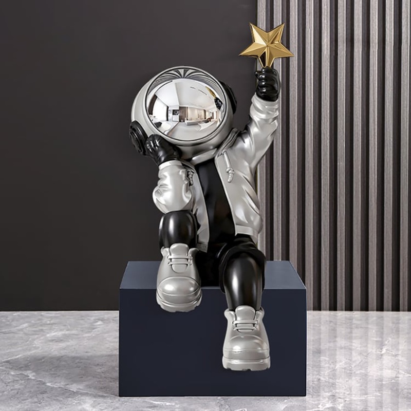24″ Resin Astronaut Sculpture Figurine Ornament Art Decor Gold Star Living Room Bedroom