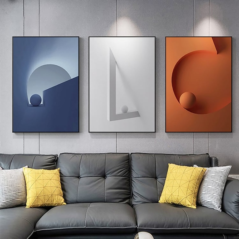 28″ 3 Pieces Modern Wall Decor Living Room Abstract Art Canvas Print with Metal Frame