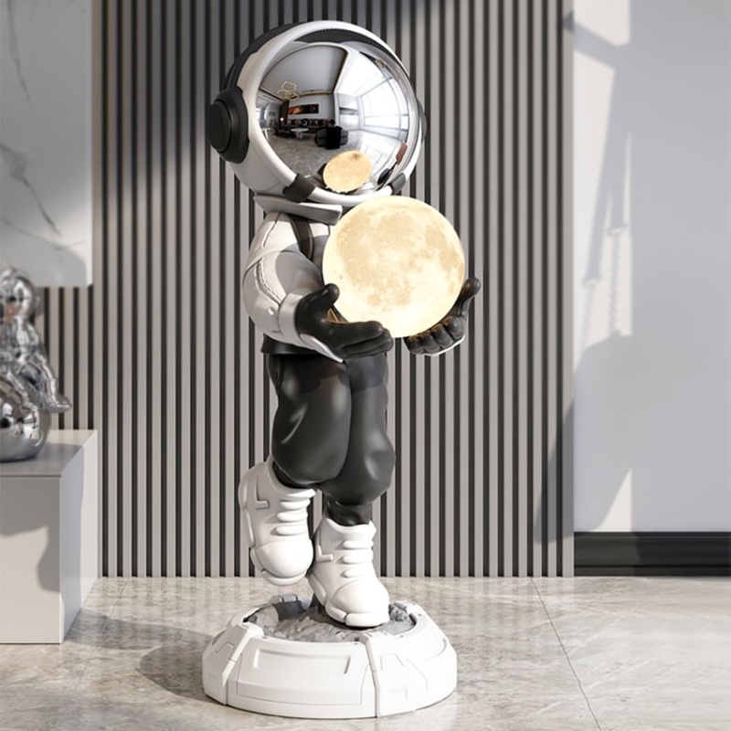 28.8″ Astronaut Floor Sculpture Figurine Ornament Art Decor with Ball Lamp USB Charging