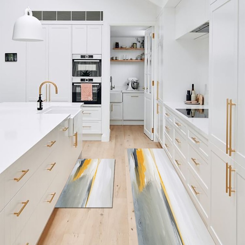 2PCS Creative Abstract Oil Painting Kitchen Runner Rug Set Non-slip Kitchen Mat