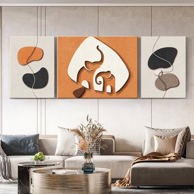 3 Pieces Elephant Wall Decor Set Modern 3D Abstract Geometric Painting Art Living Room