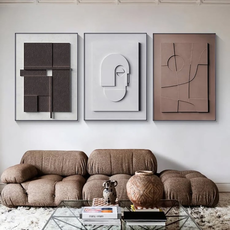 3 Pieces Japandi Canvas Wall Art Print Hanging Wall Decor Set with Rectangle Frame