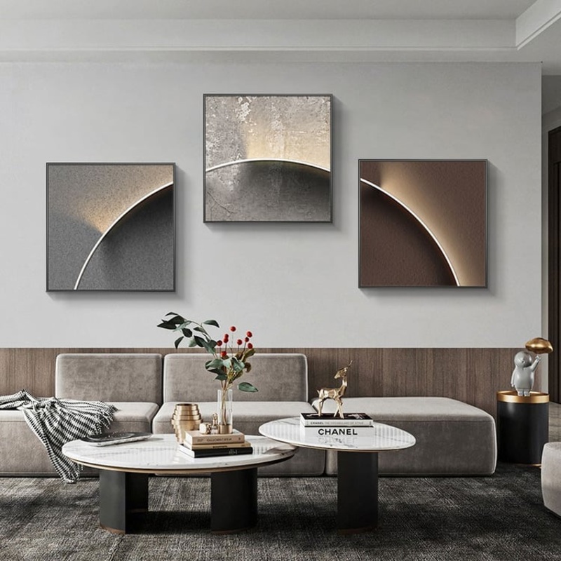 3 Pieces Modern Abstract Wall Decor Set Square Canvas Print with Frame Living Room