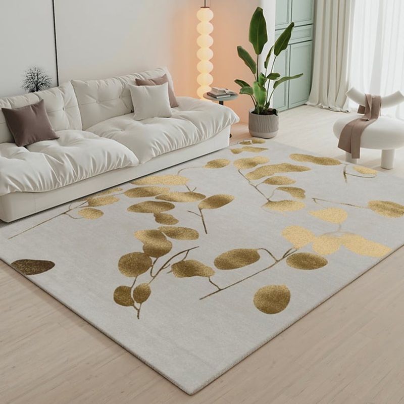 3′ x 5′ Modern Rectangle Area Rug with Gold Leaves Patter Nylon Rug