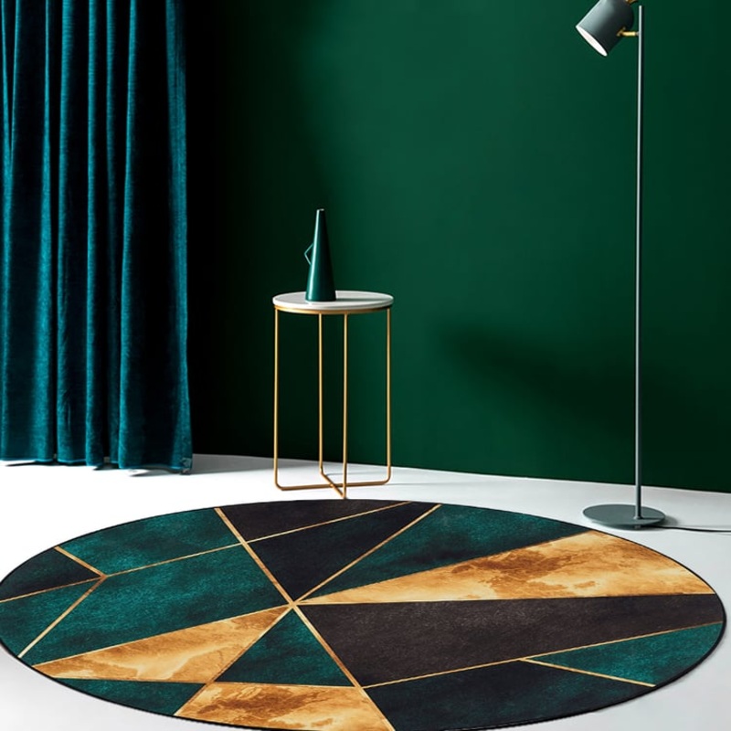 4′ Modern Green Black and Gold Geometirc Round Indoor Area Rug Decorative Carpet