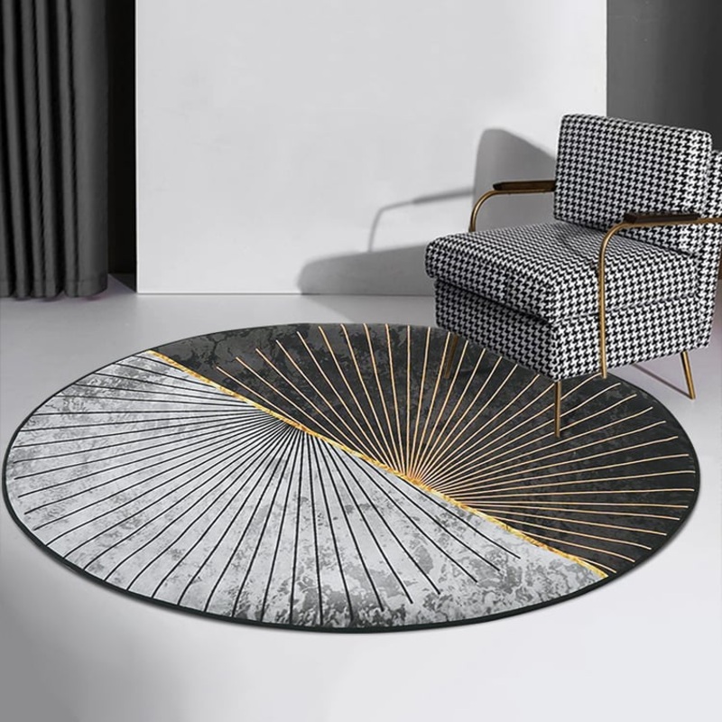 4′ x 4′ Modern Abstract Gray & Gold Mix Colours Round Area Rug Decorative Carpet