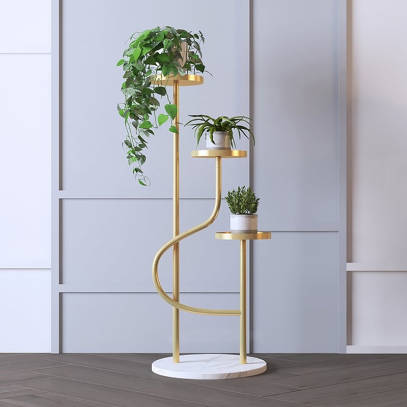 42.5″ Tall Metal Plant Stand 3 Tier Modern Corner Ladder Planter in Gold