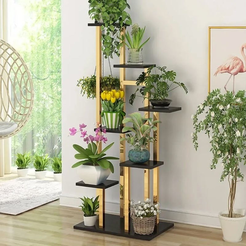 47.2″ Modern Ladder 7-Tiered Plant Stand in Gold & Black