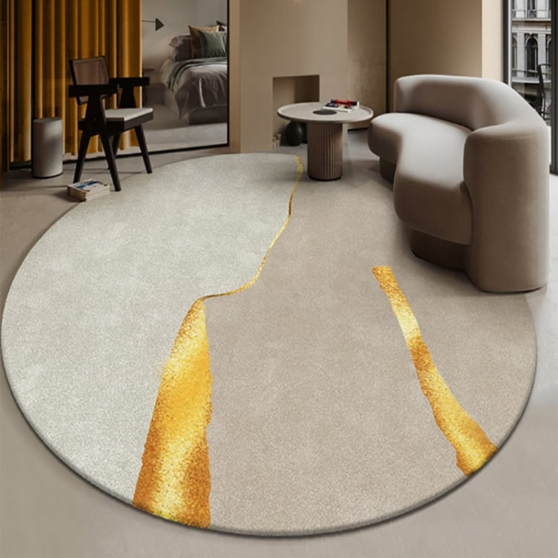 5′ x 5′ Circular Modern & Creative & Light Luxury Khaki & Yellow Area Rug Nylon Rug