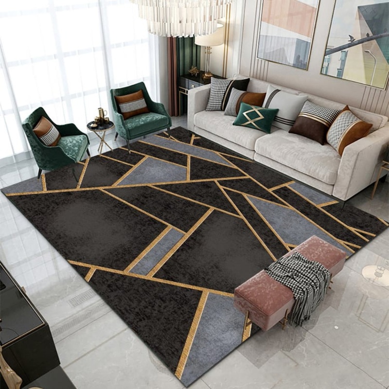 5′ x 7′ Art Deco Black & Gold Livingroom Geometric Rug Decorative Carpet