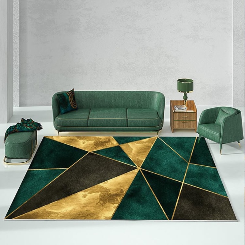 5′ x 7′ Green&Black&Gold Modern Geometirc Rectangle Indoor Area Rug Living Room&Bedroom