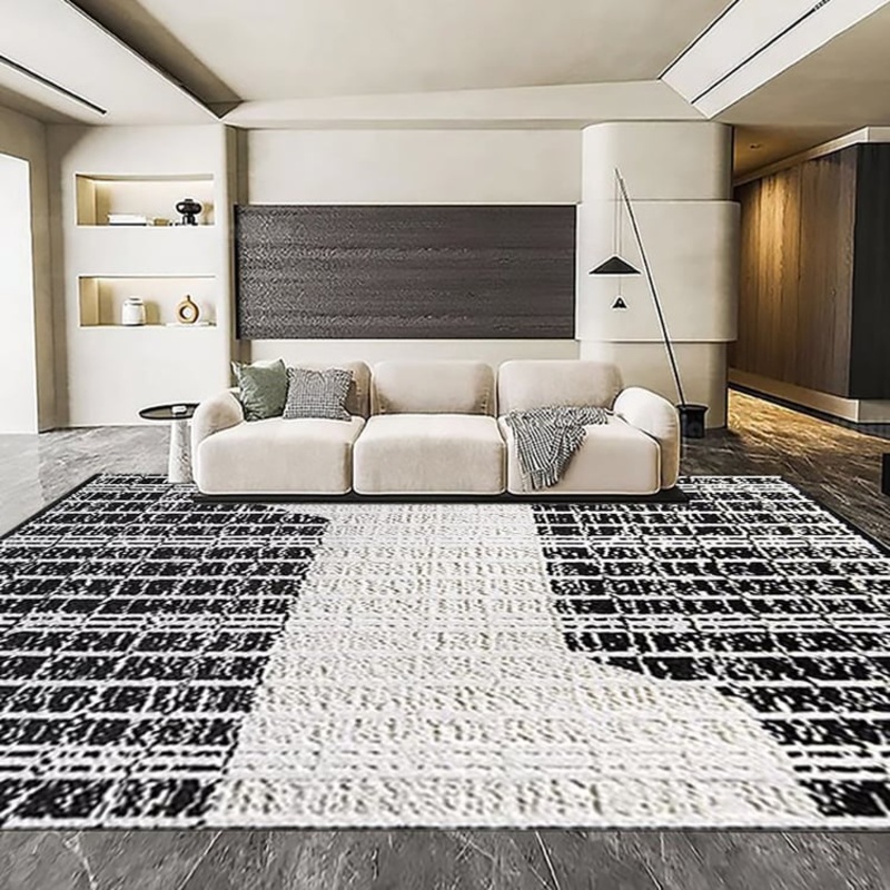 5’x7′ Black&White Diatom Silk Indoor Waterproof and Stain-Resistant Rectangle Area Rug