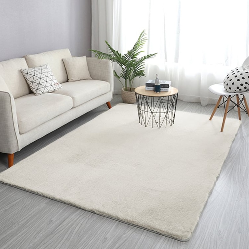 6′ x 9′ Beige Shag Faux Rabbit Fur Fluffy and Thick Rectangle Area Rug for Living Room