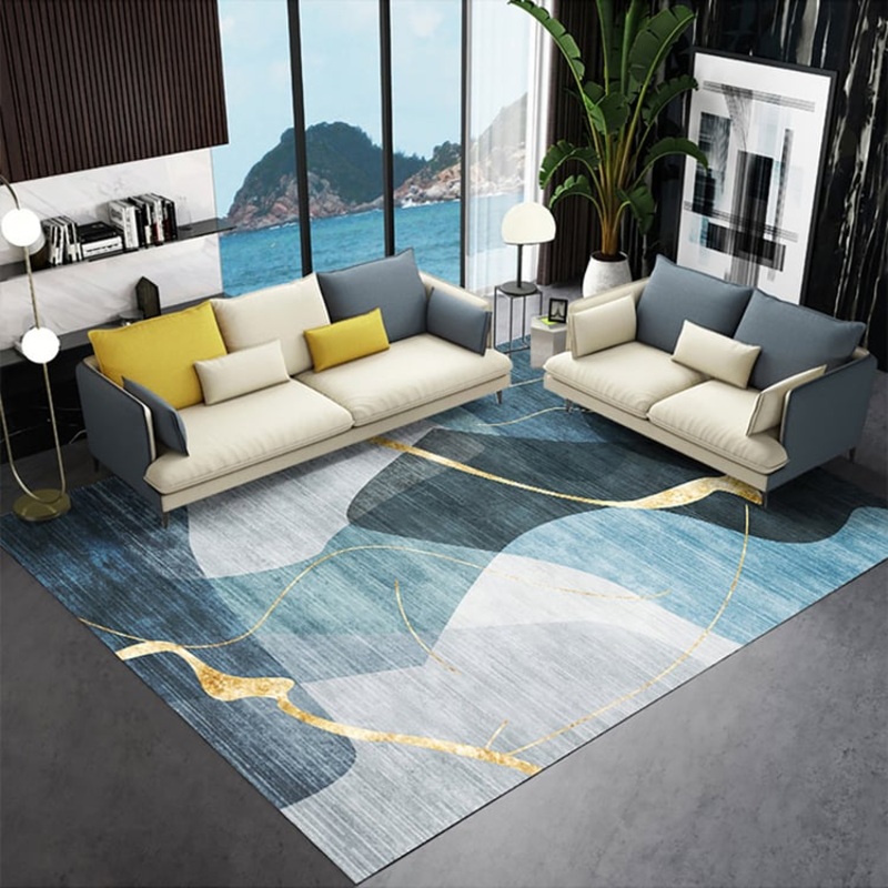 6′ x 9′ Multi-purpose Modern Style Retangular Blue & Gold Florid Area Rug