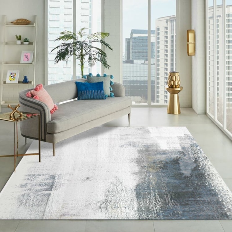 8′  10′ Modern Ink Painting Gray & Ink Blue Rectangle Area Rug