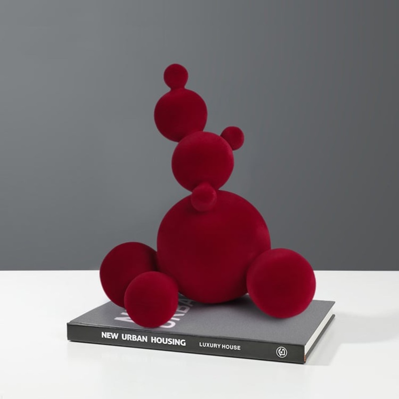 Abstract Accumulate Snowballs Snowman Sculpture Art Modern Resin Flocking Decor Wine Red