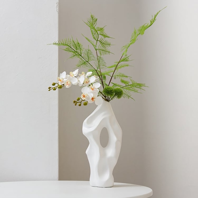 Artificial Flower Arrangement with White Sculptural Vase