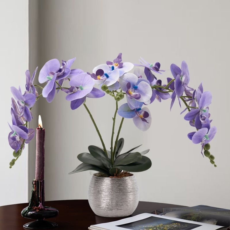 Artificial Purple Orchids in Vase Set