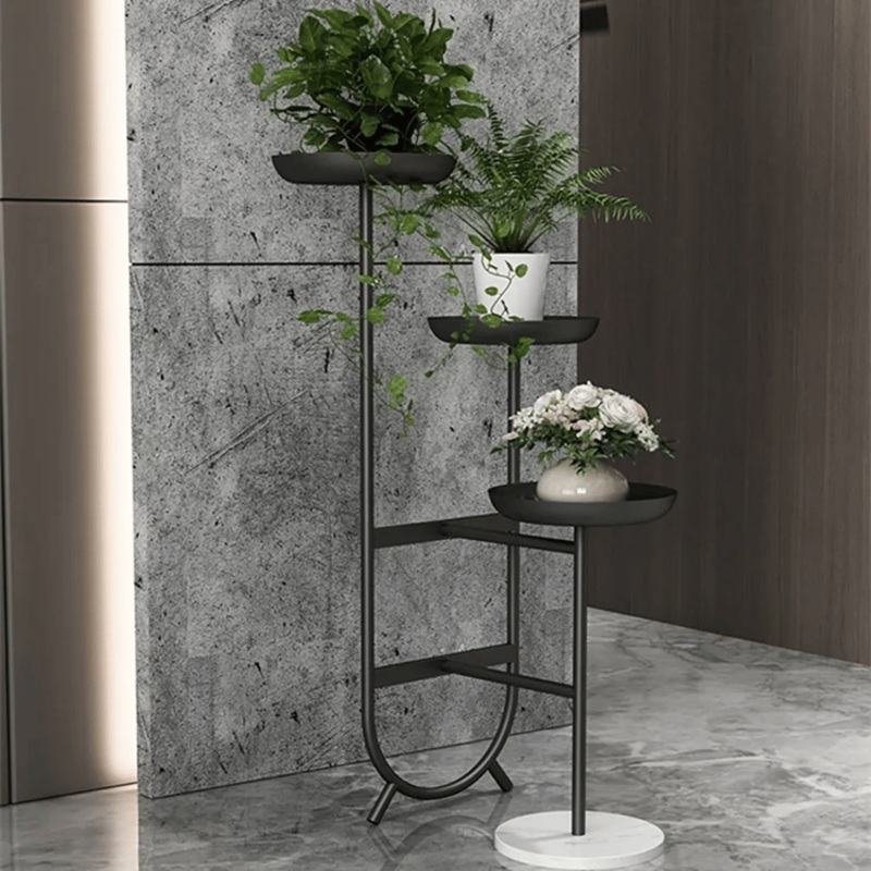 Chic Unique-Shaped Metal Standing Plant Stand in Black
